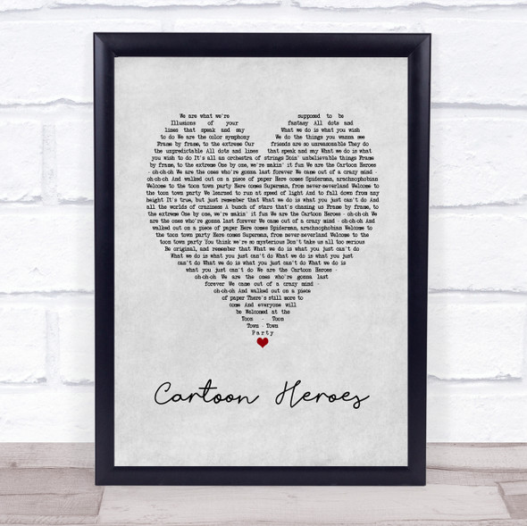 Aqua Cartoon Heroes Grey Heart Song Lyric Print