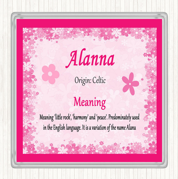 Alanna Name Meaning Coaster Pink