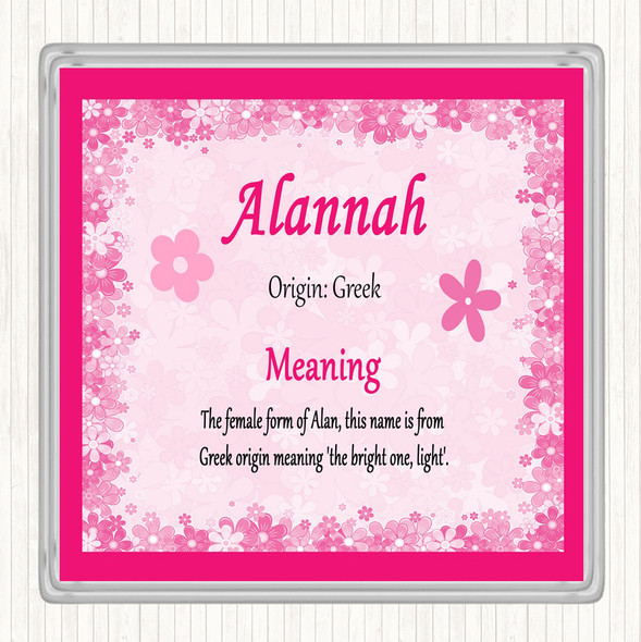 Alannah Name Meaning Coaster Pink