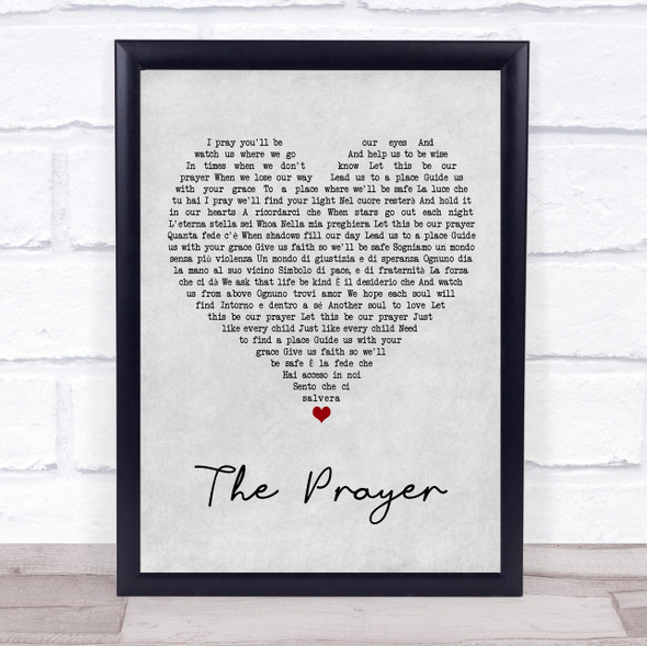 Celine Dion & Andrea Bocelli The Prayer Grey Heart Song Lyric Print