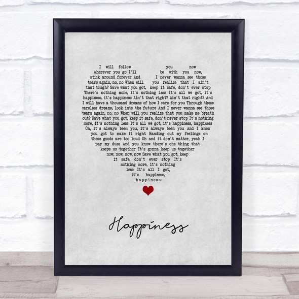 Kasabian Happiness Grey Heart Song Lyric Print