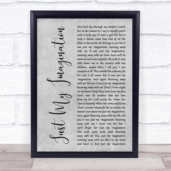 The Temptations Just My Imagination Grey Rustic Script Song Lyric Print