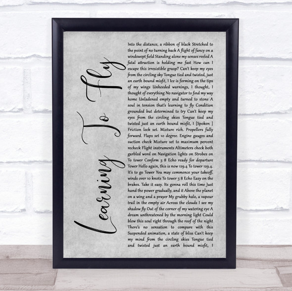 Pink Floyd Learning To Fly Grey Rustic Script Song Lyric Print