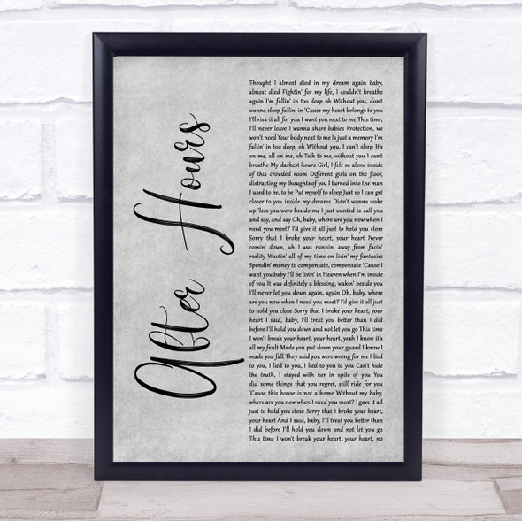 The Weeknd After Hours Grey Rustic Script Song Lyric Print