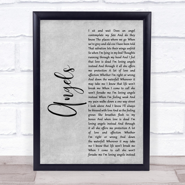 Robbie Williams Angels Grey Rustic Script Song Lyric Print