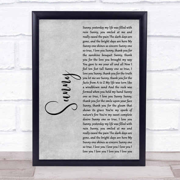 Boney M Sunny Grey Rustic Script Song Lyric Print