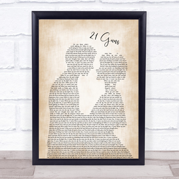 Green Day 21 Guns Man Lady Bride Groom Wedding Song Lyric Print