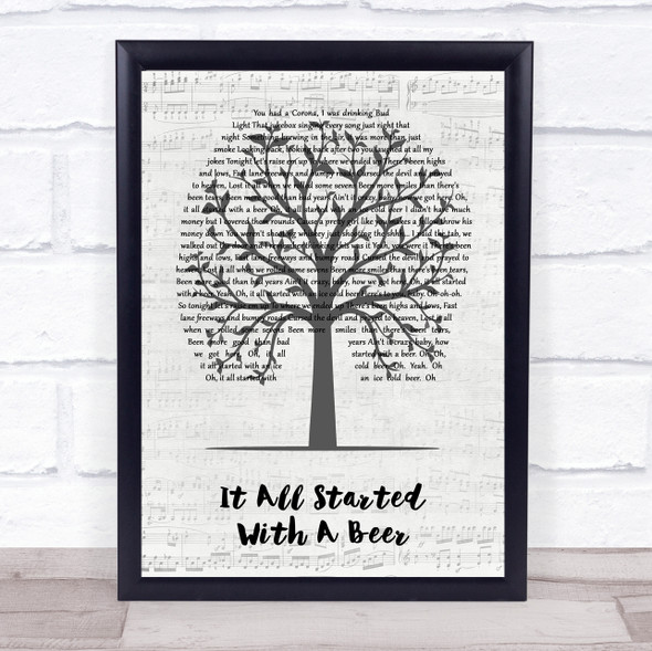 Frankie Ballard It All Started With A Beer Music Script Tree Song Lyric Print
