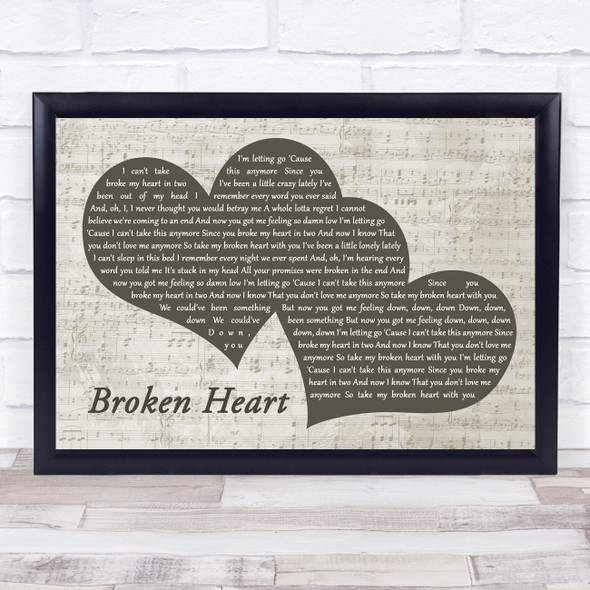 Escape the Fate Broken Heart Landscape Music Script Two Hearts Song Lyric Print