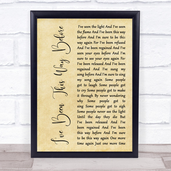 Neil Diamond I've Been This Way Before Rustic Script Song Lyric Print
