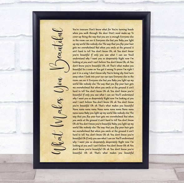 One Direction What Makes You Beautiful Rustic Script Song Lyric Print