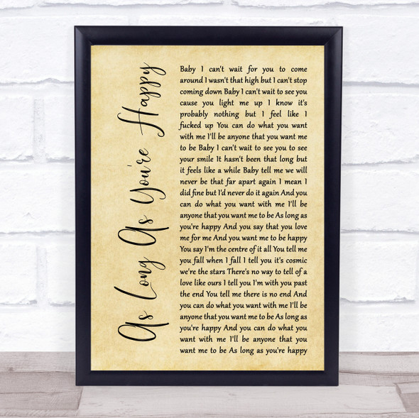 Cub Sport As Long As You're Happy Rustic Script Song Lyric Print