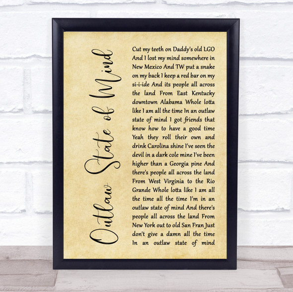 Chris Stapleton Outlaw State of Mind Rustic Script Song Lyric Print