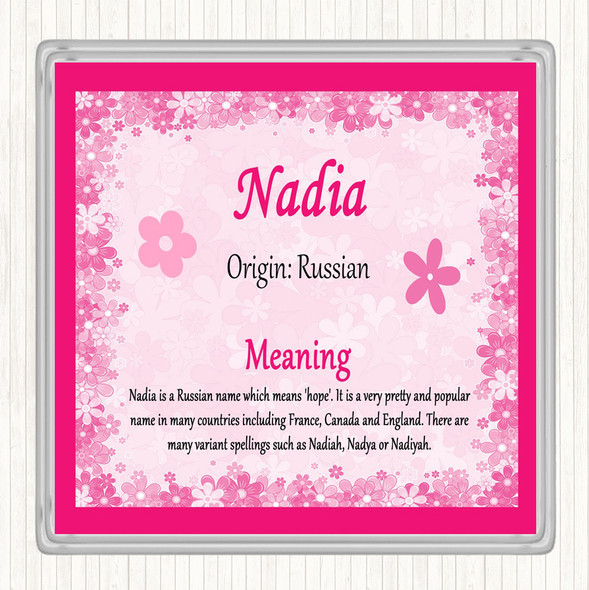 Nadia Name Meaning Coaster Pink
