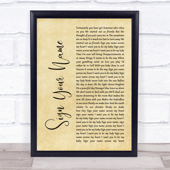 Terence Trent D'Arby Sign Your Name Rustic Script Song Lyric Print