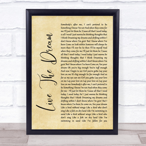 Cast Live The Dream Rustic Script Song Lyric Print