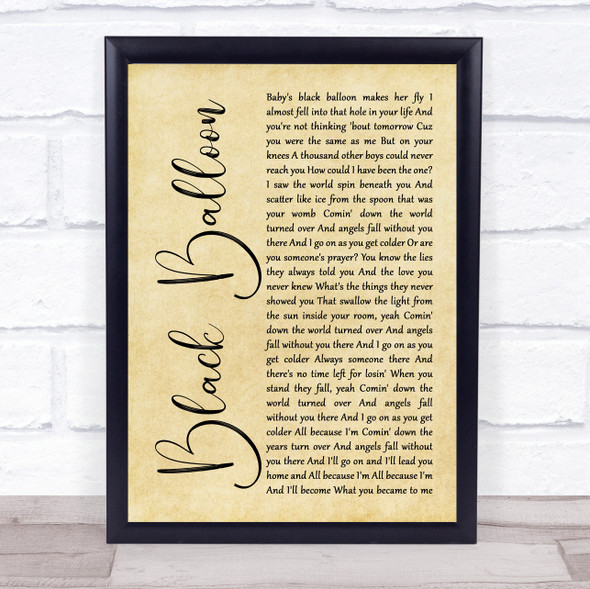 Goo Goo Dolls Black Balloon Rustic Script Song Lyric Print