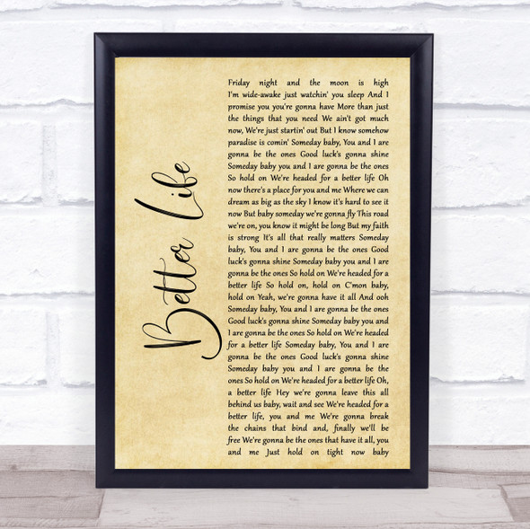 Keith Urban Better Life Rustic Script Song Lyric Print