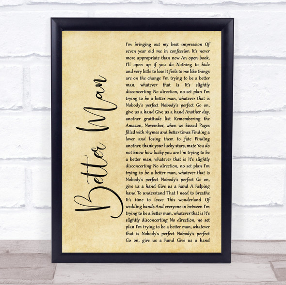 The Courteeners Better Man Rustic Script Song Lyric Print