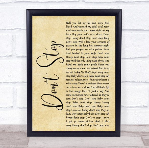 The Rolling Stones Don't Stop Rustic Script Song Lyric Print