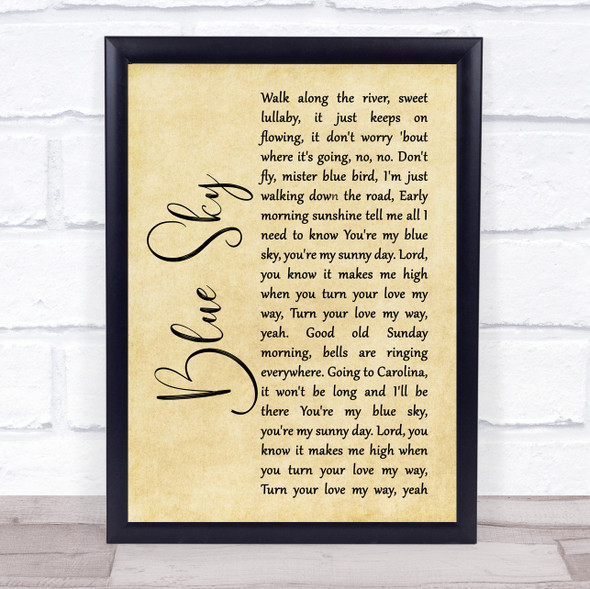 The Allman Brothers Band Blue Sky Rustic Script Song Lyric Print