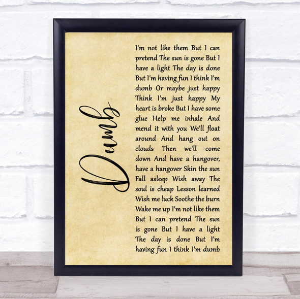 Nirvana Dumb Rustic Script Song Lyric Print