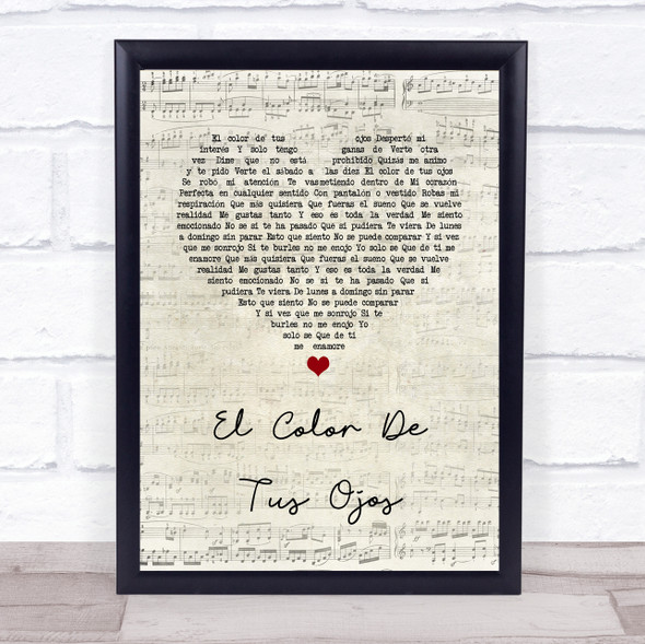 Banda MS El Color De Tus Ojos Script Heart Song Lyric Print