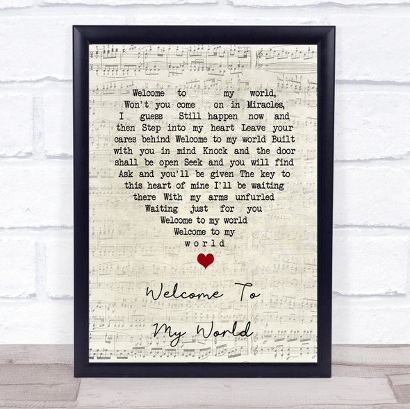 Elvis Presley Welcome To My World Script Heart Song Lyric Print