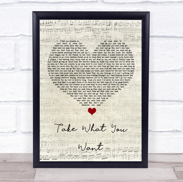 Post Malone Take What You Want Script Heart Song Lyric Print