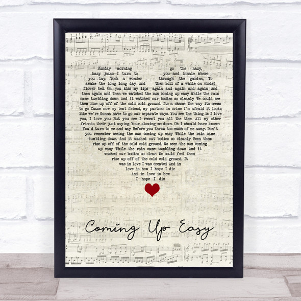 Paolo Nutini Coming Up Easy Script Heart Song Lyric Print