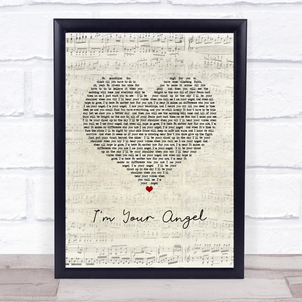 Celine Dion & R. Kelly I'm Your Angel Script Heart Song Lyric Print