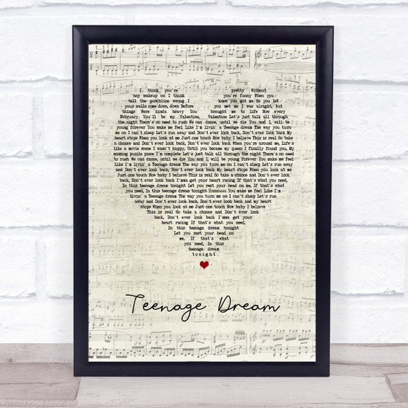 Boyce Avenue Teenage Dream Script Heart Song Lyric Print