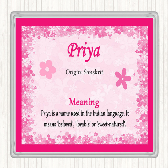 Priya Name Meaning Coaster Pink