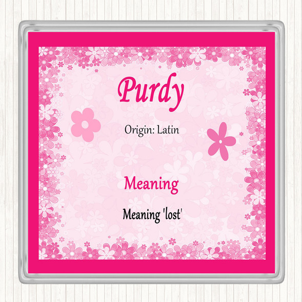 Purdy Name Meaning Coaster Pink