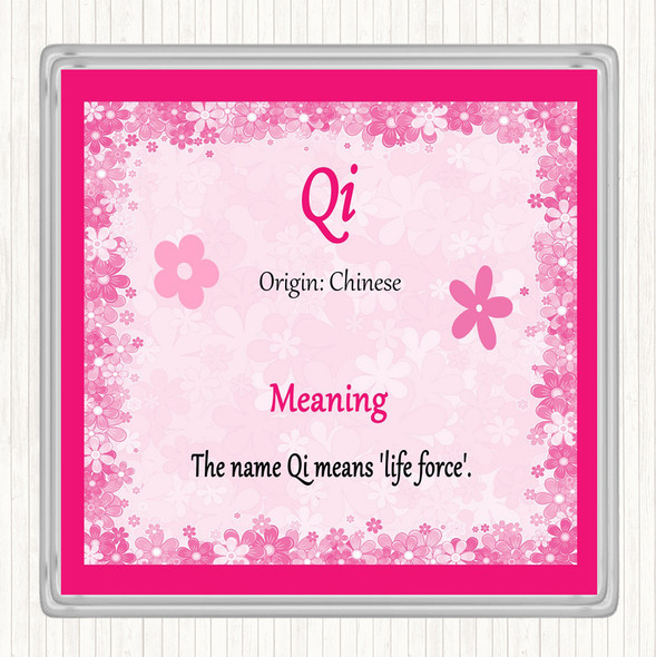 Qi Name Meaning Coaster Pink