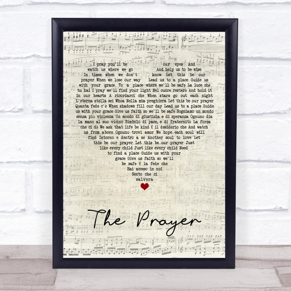 Celine Dion & Andrea Bocelli The Prayer Script Heart Song Lyric Print