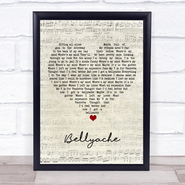Billie Eilish Bellyache Script Heart Song Lyric Print