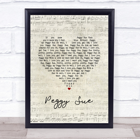 Buddy Holly Peggy Sue Script Heart Song Lyric Print
