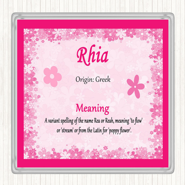 Rhia Name Meaning Coaster Pink