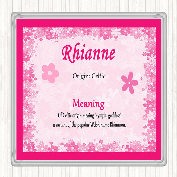 Rhianne Name Meaning Coaster Pink