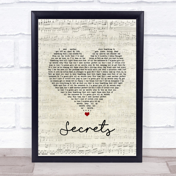 OneRepublic Secrets Script Heart Song Lyric Print