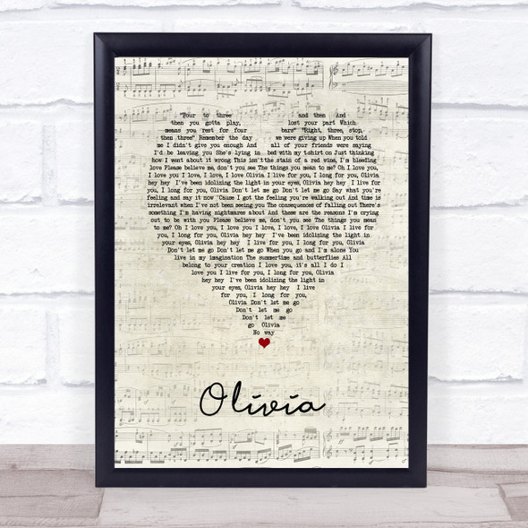 One Direction Olivia Script Heart Song Lyric Print