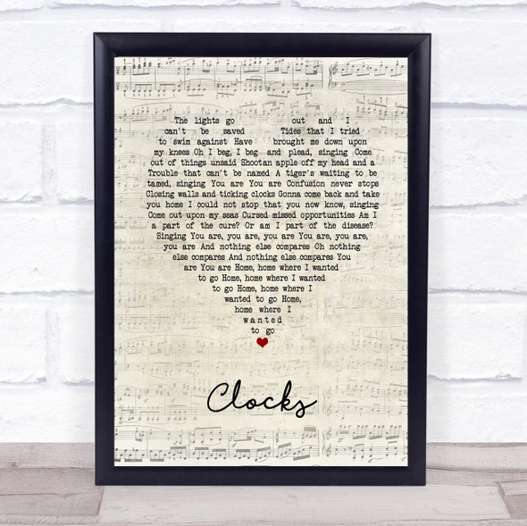 Coldplay Clocks Script Heart Song Lyric Print