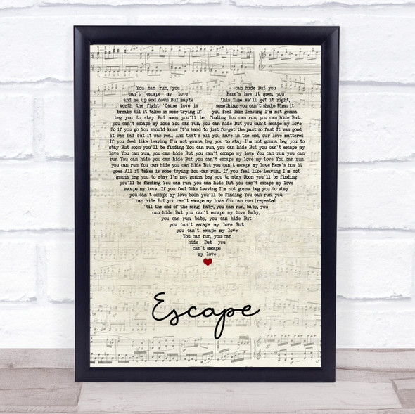 Enrique Iglesias Escape Script Heart Song Lyric Print