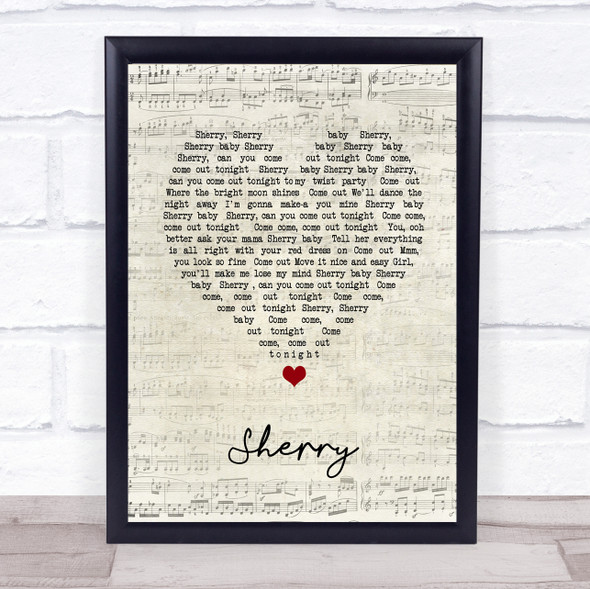 Frankie Valli Sherry Script Heart Song Lyric Print