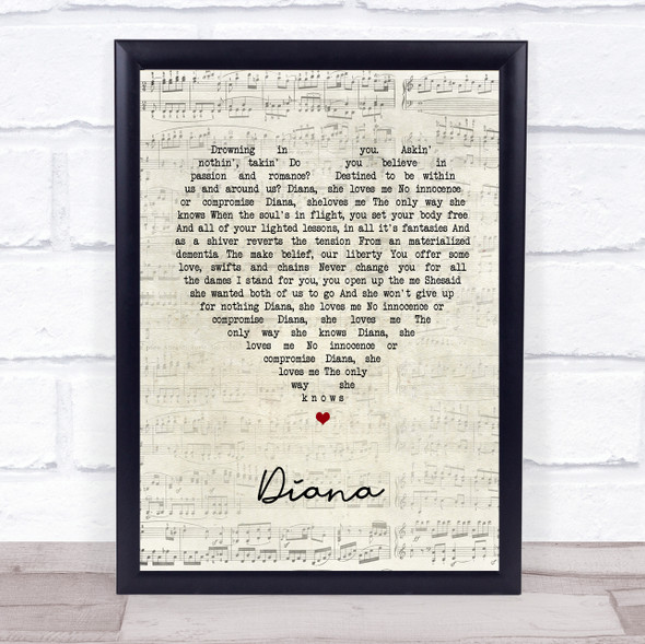 Paolo Nutini Diana Script Heart Song Lyric Print