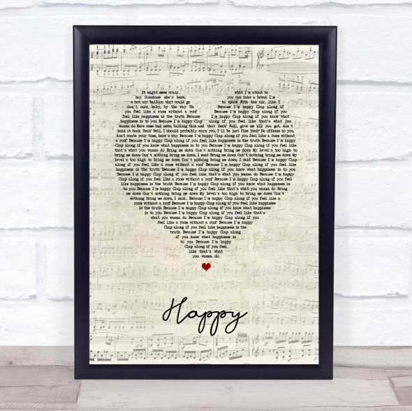 Pharrell Williams Happy Script Heart Song Lyric Print