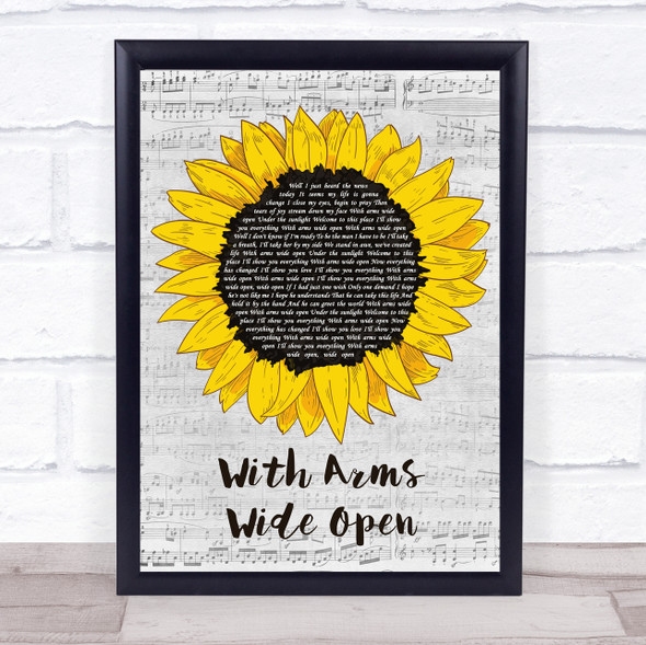 Creed With Arms Wide Open Grey Script Sunflower Song Lyric Print