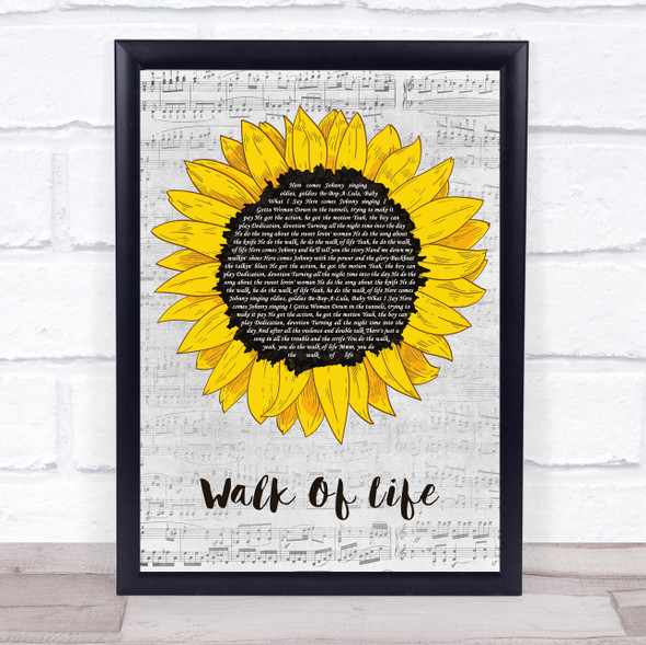 Dire Straits Walk Of Life Grey Script Sunflower Song Lyric Print