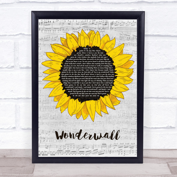 Oasis Wonderwall Grey Script Sunflower Song Lyric Print